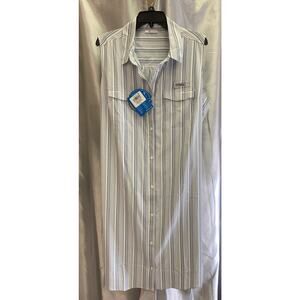 NEW Columbia Sportswear Dress XXL Blue White Striped Sleeveless Belted Shirt